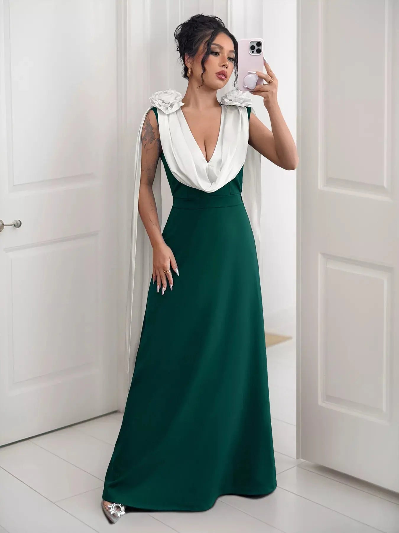 Floral Applique Two Tone Maxi Dress Simply Love