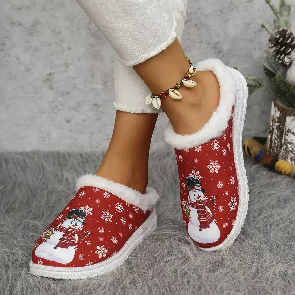 Christmas Snowman Plush Lined Slippers Simply Love