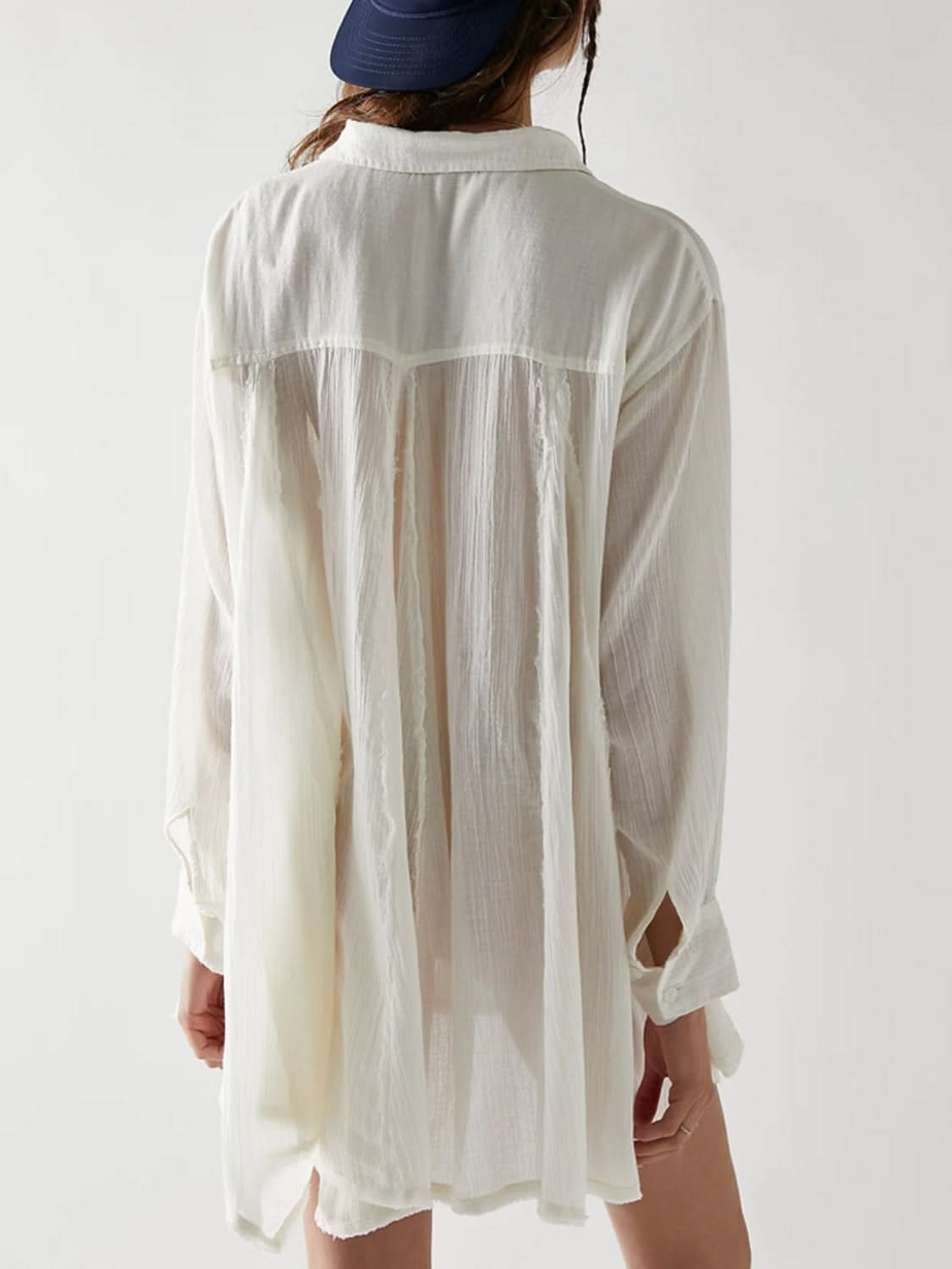 Chic button-up longline shirt with collared neck and long sleeves