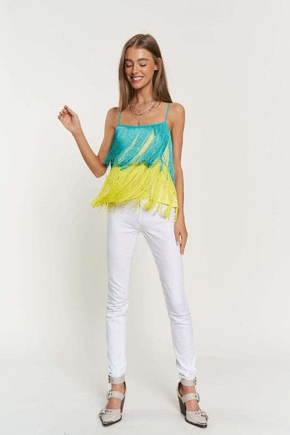 Fringe Overlay Cross Straps Party Cami Top.