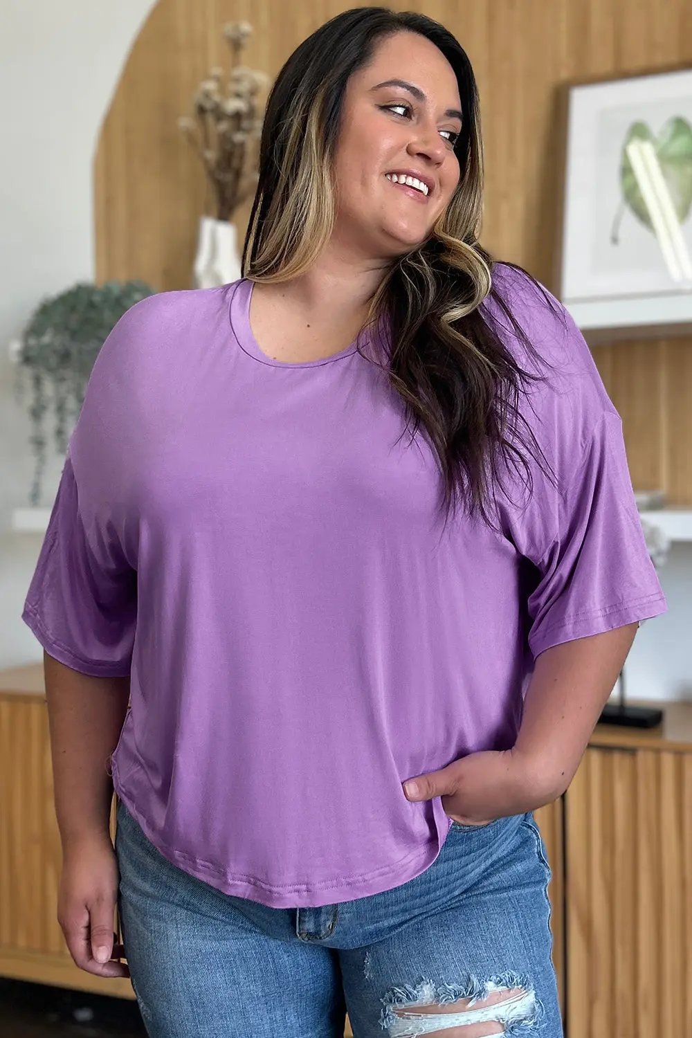Basic Bae Bamboo Full Size Round Neck Drop Shoulder T-Shirt - Love Salve