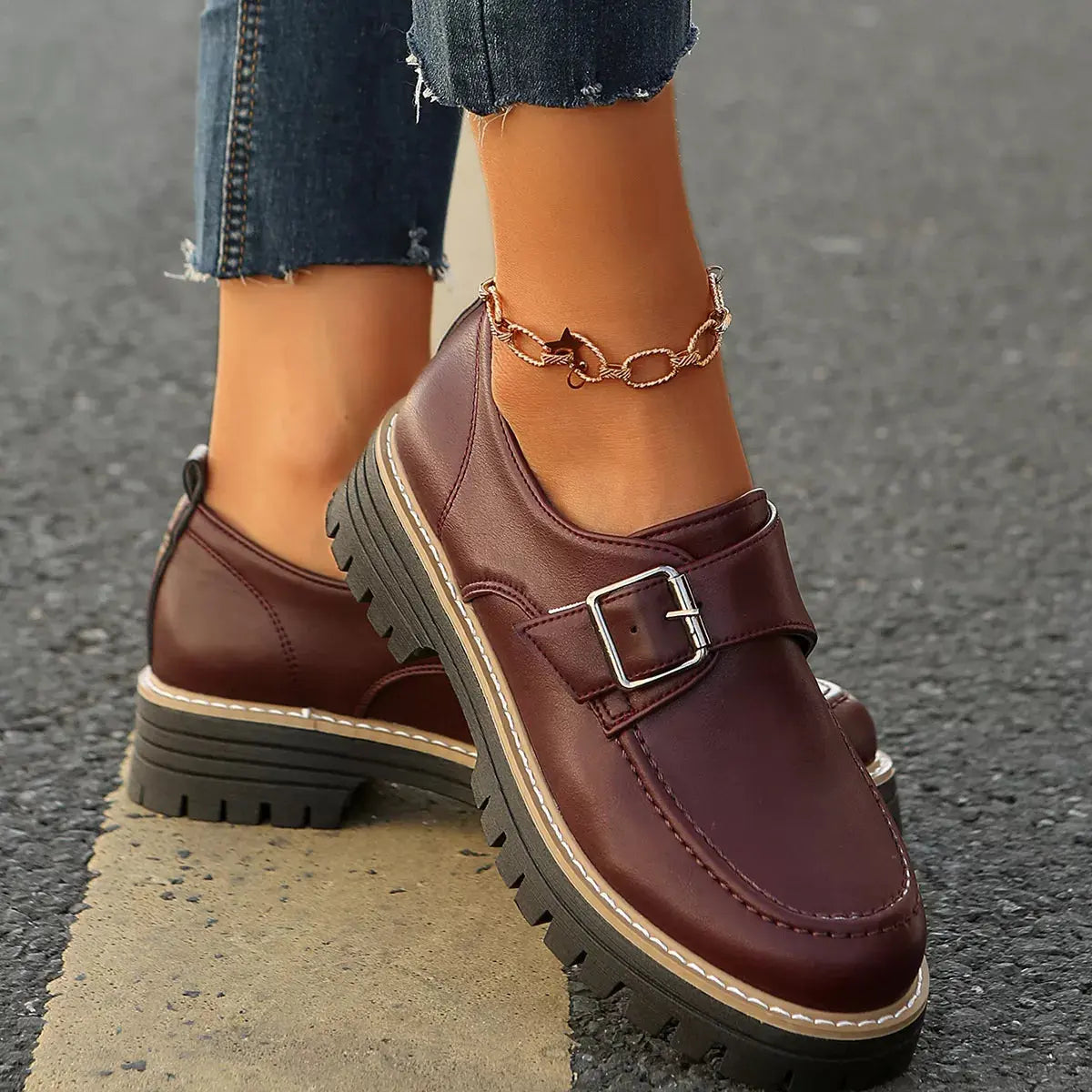Buckle Accent Chunky Platform Loafers Simply Love