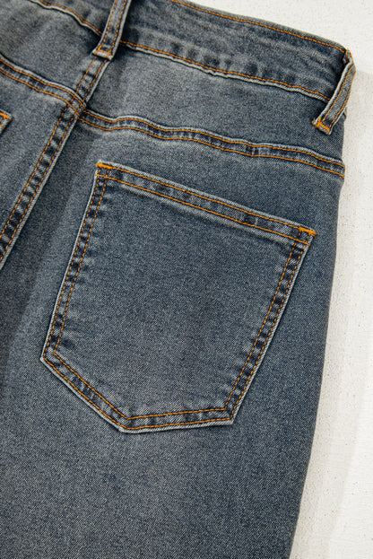 Sail Blue Exposed Stitching Loose Straight High Waist Jeans