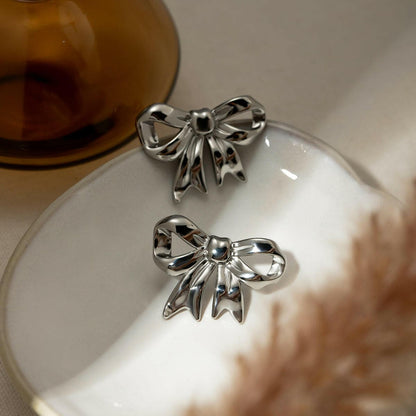 Stainless Steel Bow Stud Earrings.