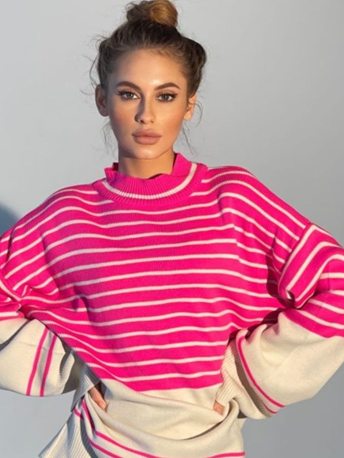 Chic striped mock neck sweater