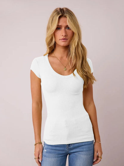 Scoop Neck Cap Sleeve T-Shirt.