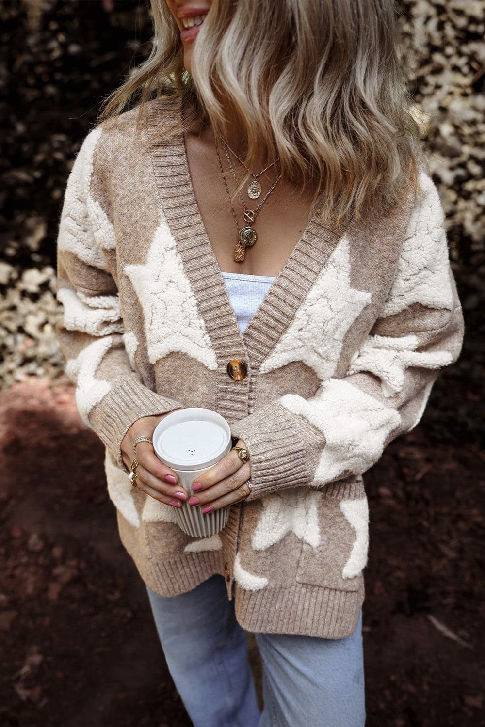 Star Button Up Long Sleeve Cardigan.