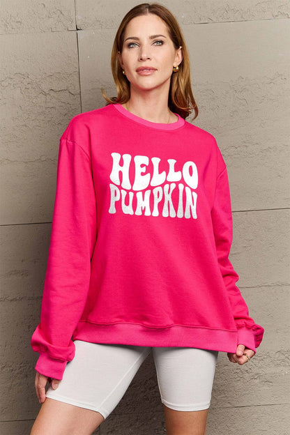 Simply Love Full Size HELLO PUMPKIN Graphic Sweatshirt.