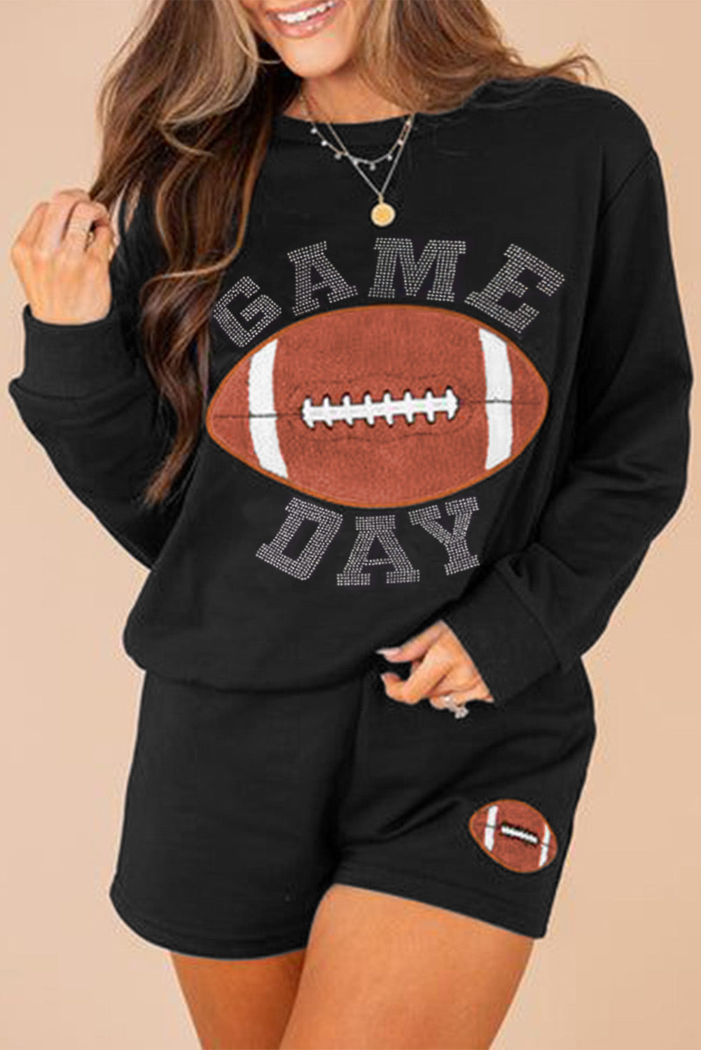 Casual black rugby graphic pullover and shorts set for game day