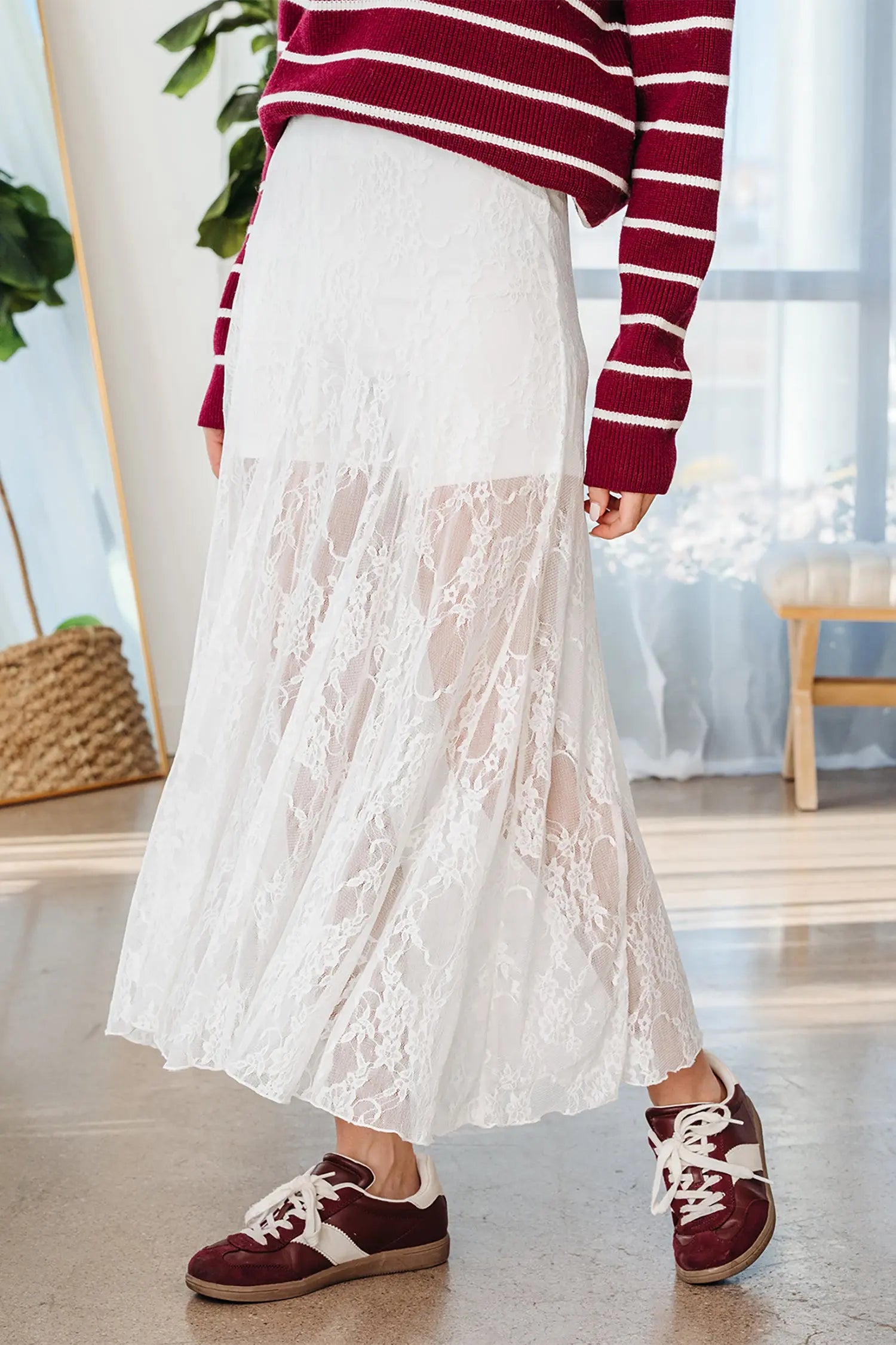 White Sheer Floral Lace Flowy Maxi Skirt For Women Dear-Lover Dropshipping