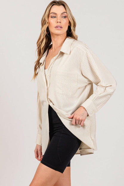 SAGE + FIG Striped Button Up Long Sleeve Shirt.