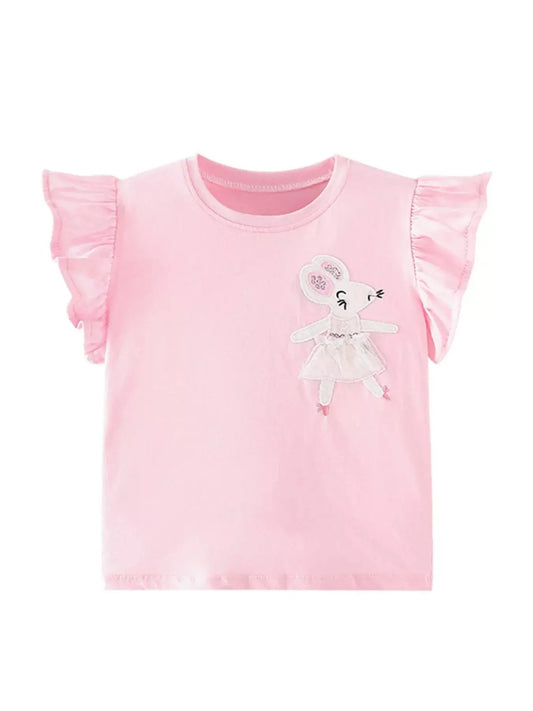 Children's Mouse Applique Ruffle Sleeve T-Shirt Simply Love