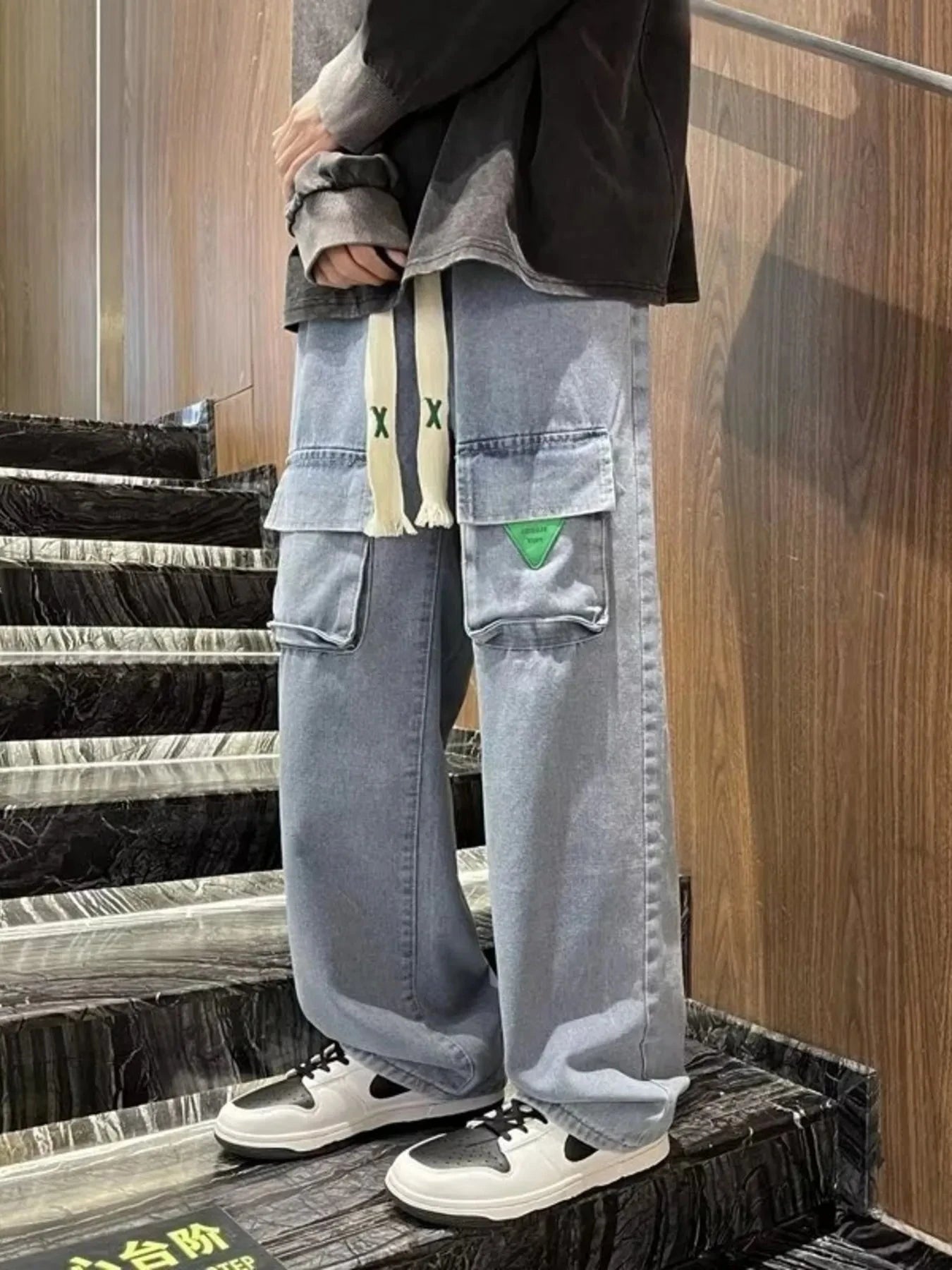 Men's Full Size Vintage Washed Wide Leg Cargo Jeans Plus Size Simply Love