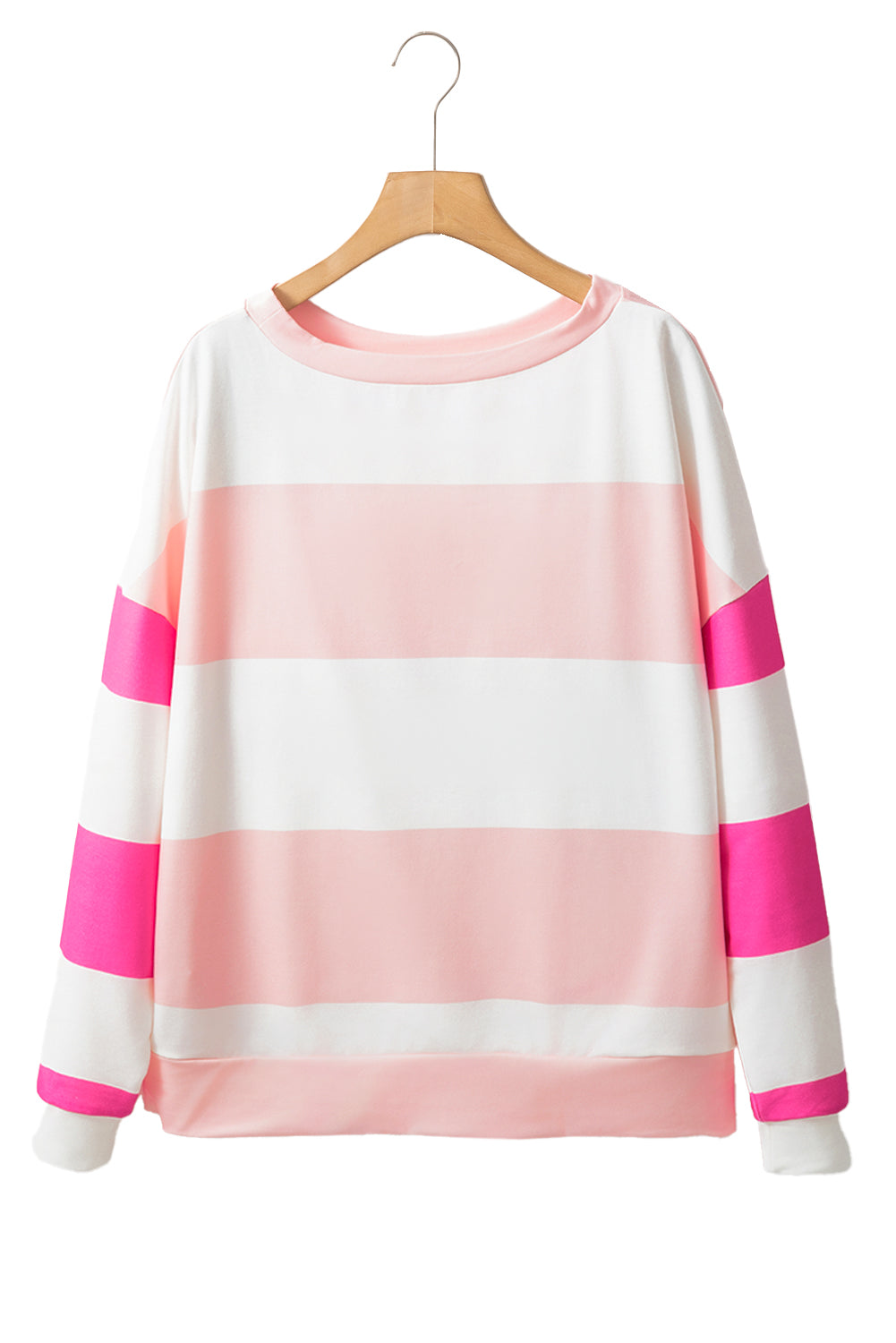 Chic light pink colorblock long sleeve top with drop shoulders