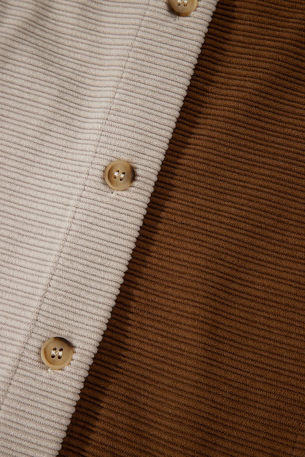 Brown Color Block Chest Pockets Buttoned Corduroy Shacket - Love Salve 