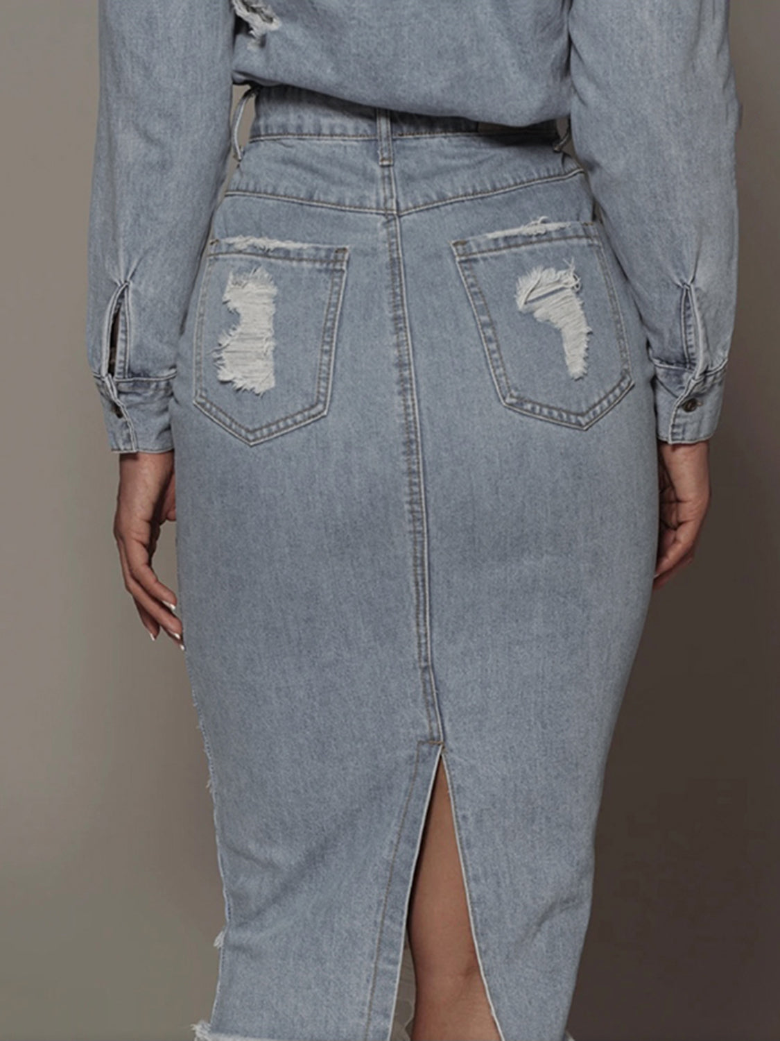 Distressed Slit Denim Skirt Coco’s Tee Boutique
