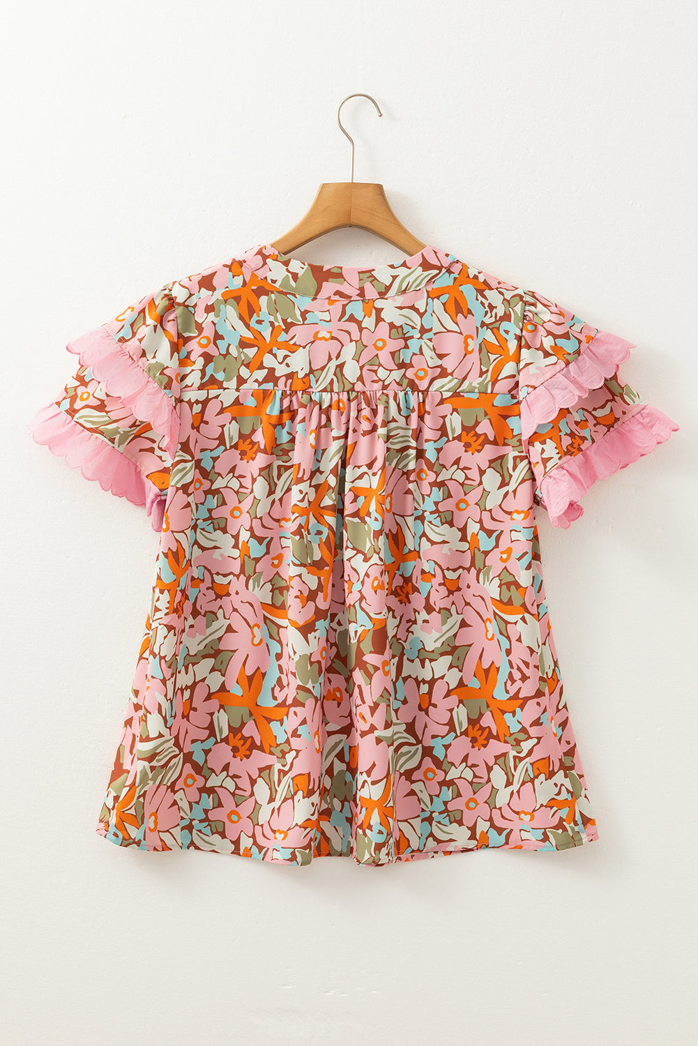 Multicolour Floral Tiered Ruffled Short Sleeve Blouse for Women