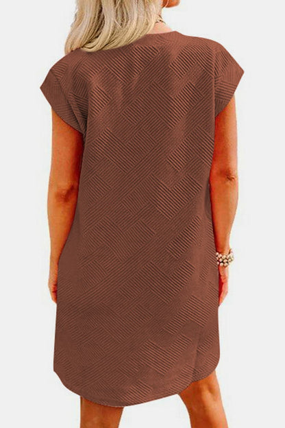 Textured Round Neck Cap Sleeve Dress.