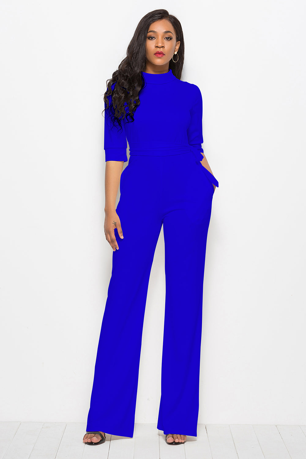 Mock Neck Tie-Waist Half Sleeve Jumpsuit Coco’s Tee Boutique