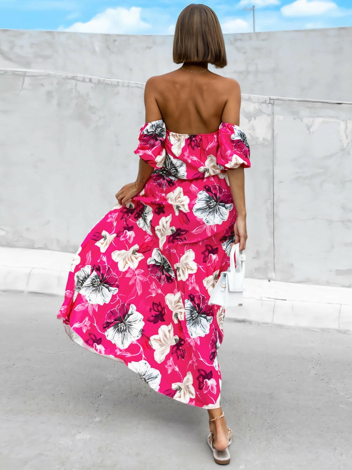 Pleated Floral Off-Shoulder Short Sleeve Midi DressPleated Floral Off-Shoulder Short Sleeve Midi Dress
 Step into elegance with our Pleated Floral Off-Shoulder Short Sleeve Midi Dress. Embrace sophistication effortleLove Salve -Shoulder Short Sleeve Midi Dressjust arrived