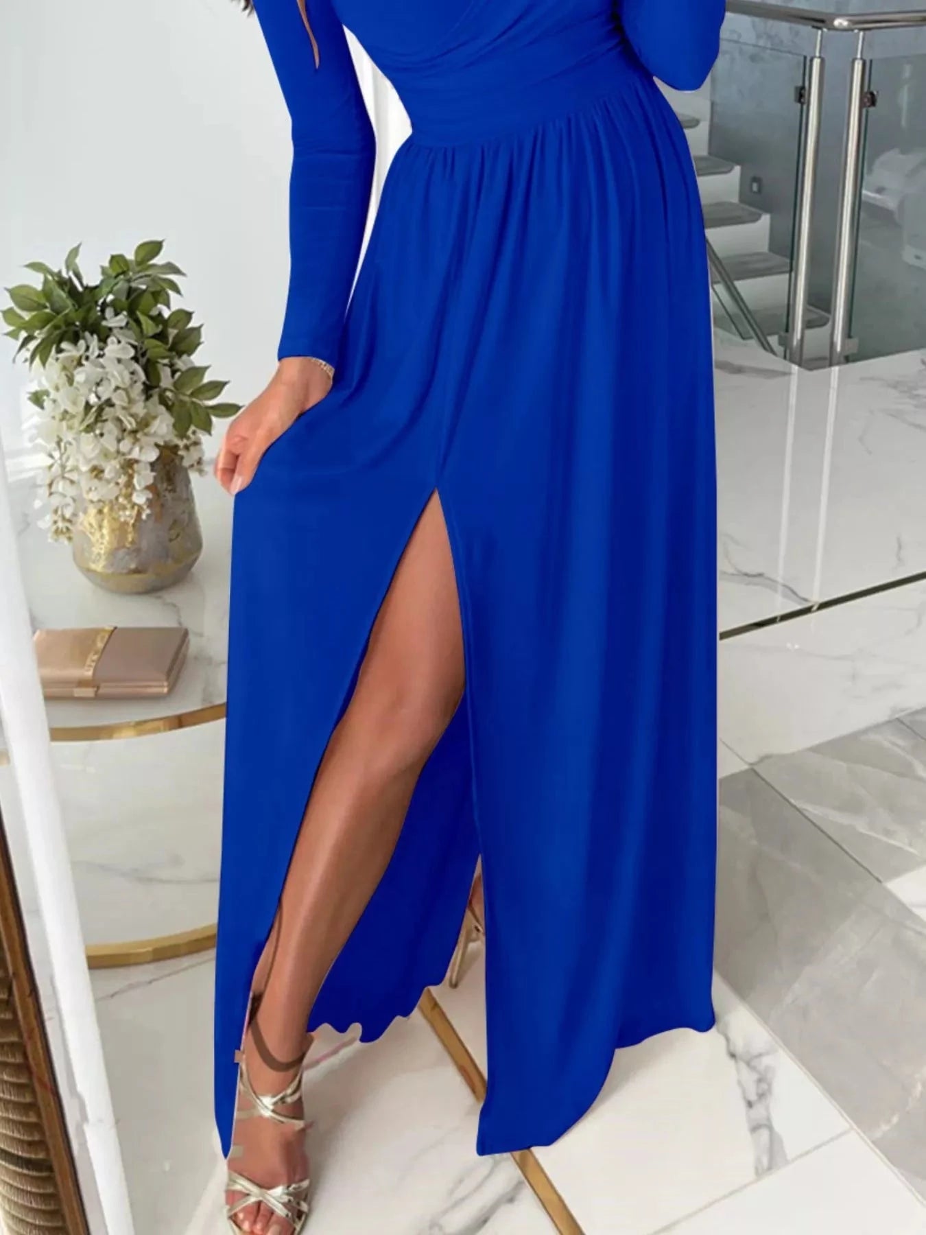 Slit Surplice Cold Shoulder Maxi Dress Coco’s Tee Boutique