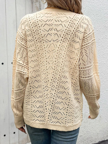 Openwork Button Up Long Sleeve Cardigan.