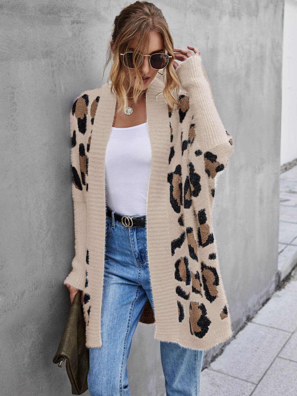 Leopard Pattern Fuzzy Cardigan.