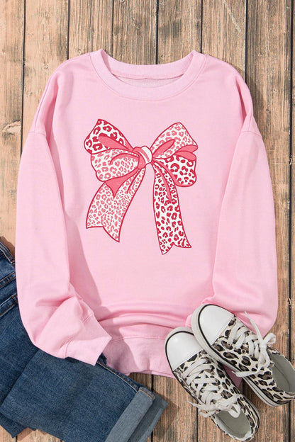 Bow Graphic Round Neck Long Sleeve Sweatshirt.