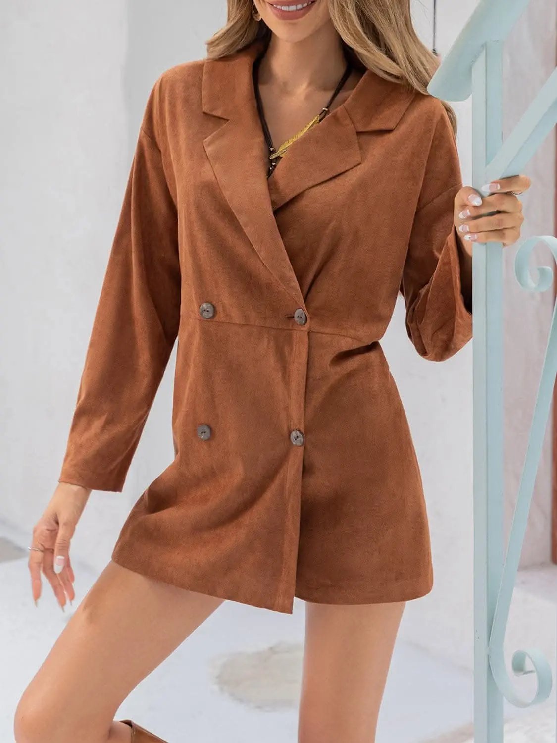 Lapel collar long sleeve romper - Love Salve 