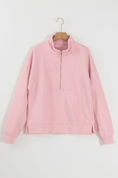 Texture Half Zip Long Sleeve Sweatshirt