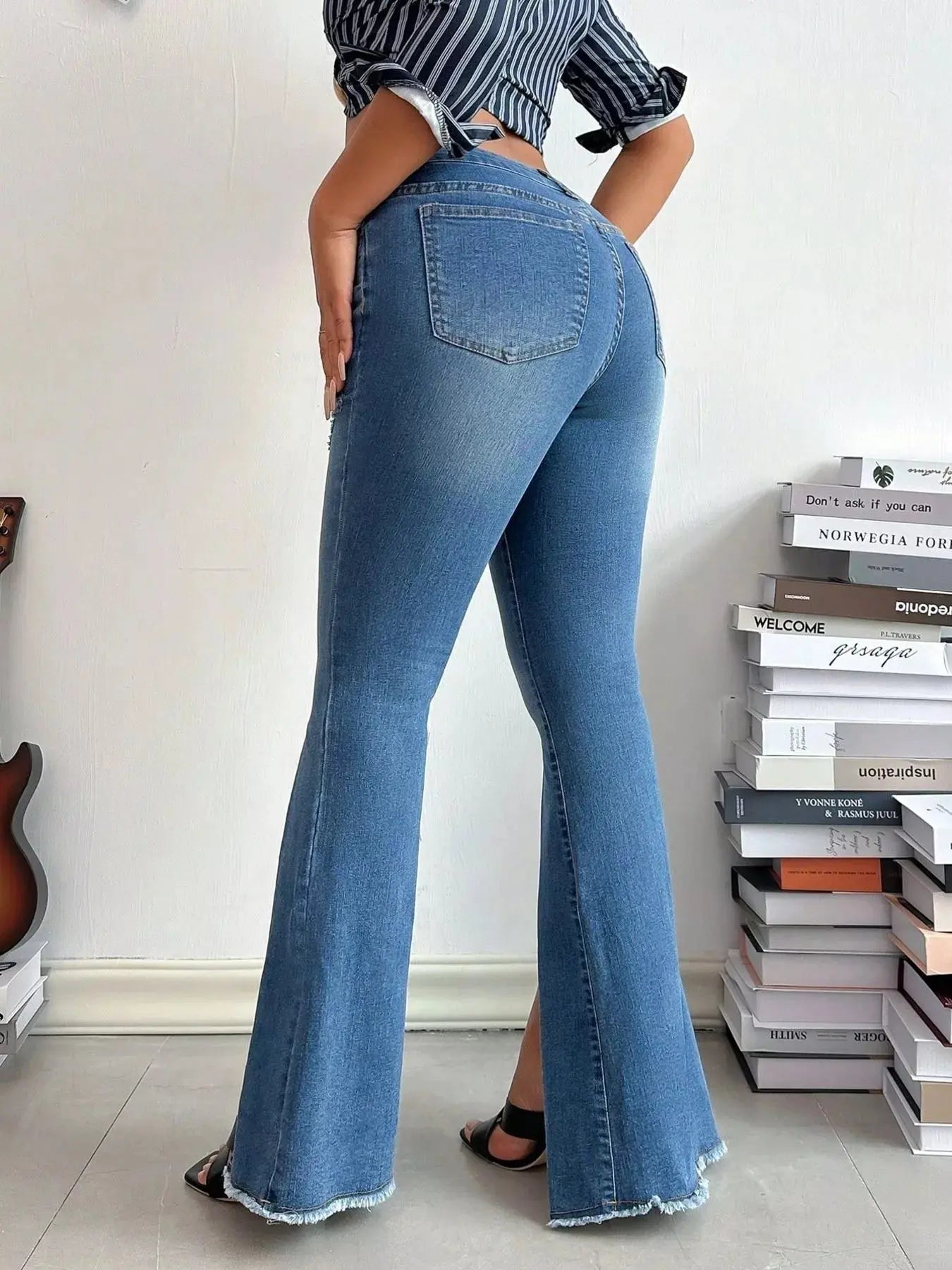 Distressed Slit Flare Jeans Simply Love