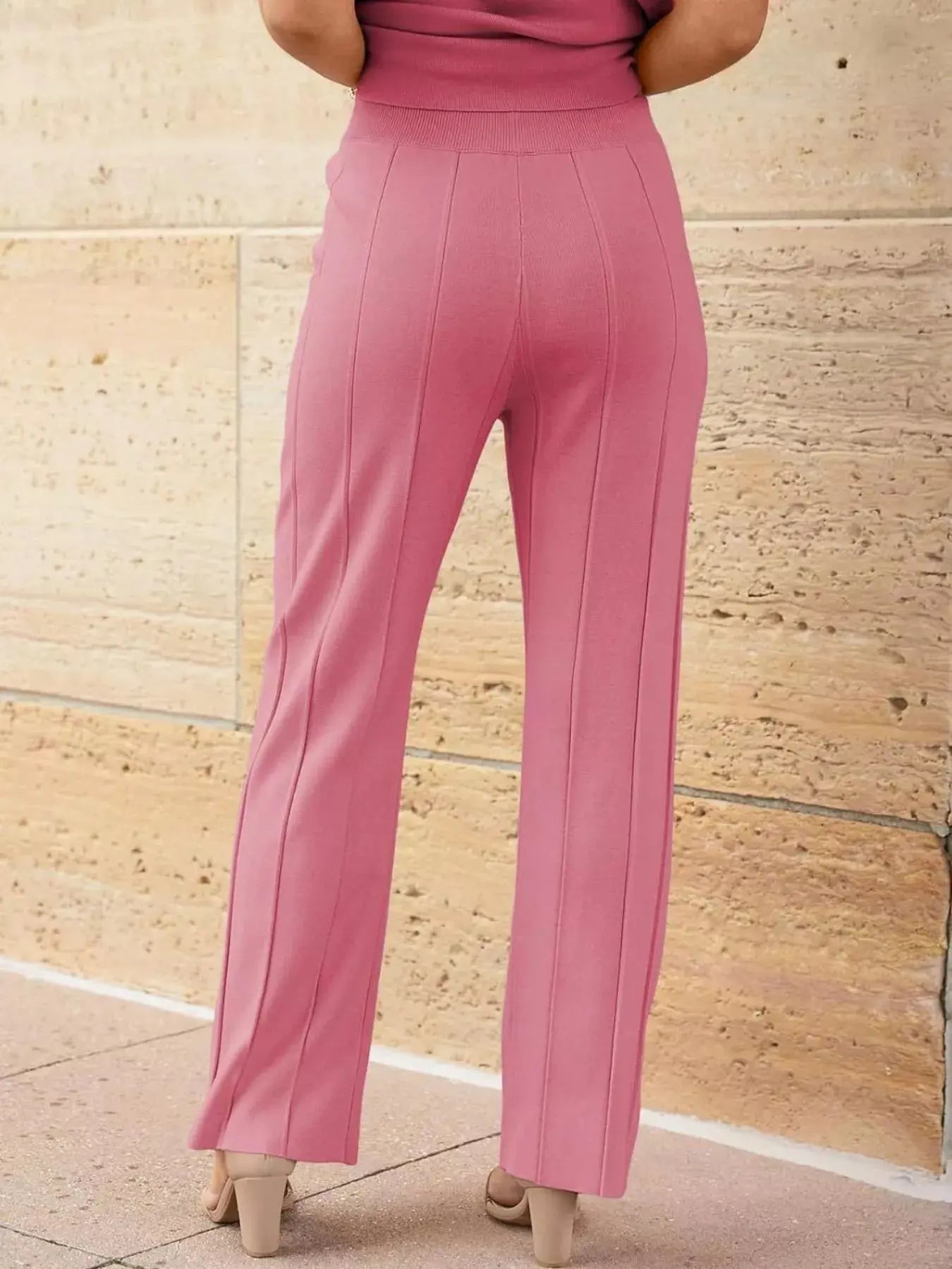 Casual Solid Color Cap Sleeve Top and Pants Knit Set Simply Love