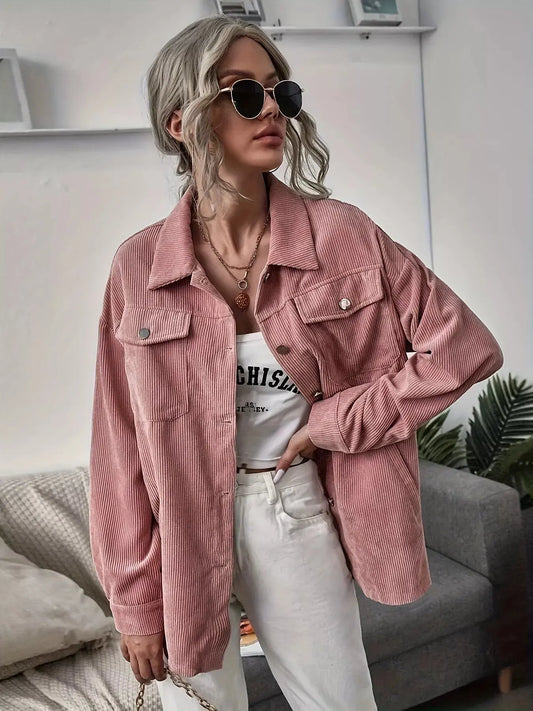 Casual Corduroy Button-Up Shacket Simply Love