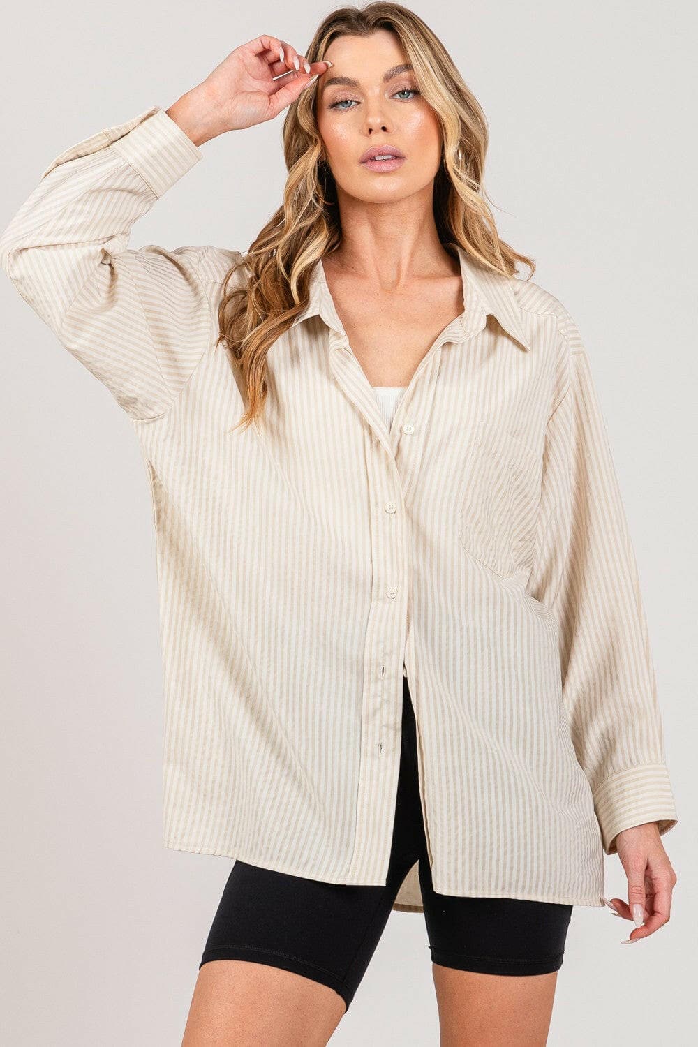 SAGE + FIG Striped Button Up Long Sleeve Shirt.