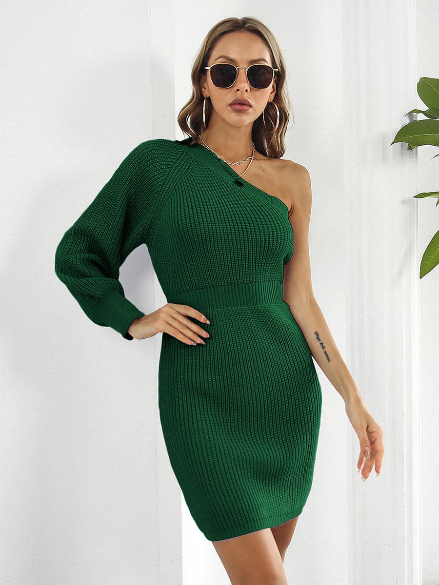 One-Shoulder Mini Sweater Dress.