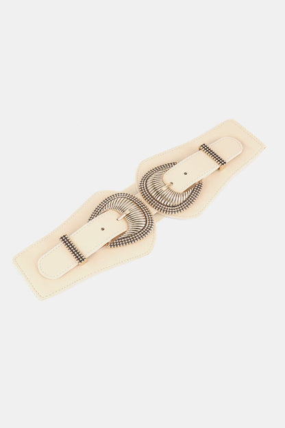 Shell Double Buckle Elastic Wide Belt.