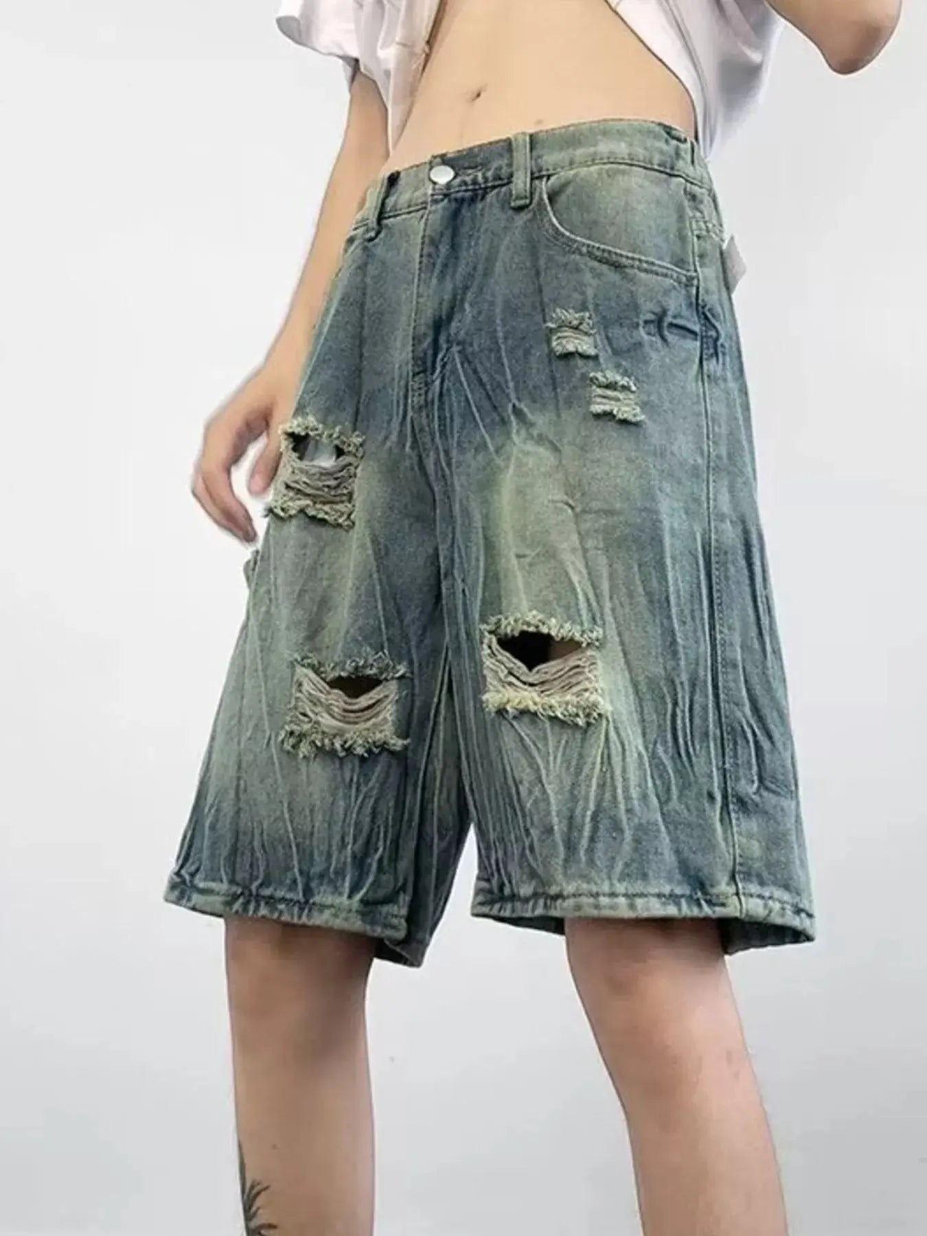 Men's Plus Size Distressed Wide Leg Denim Shorts Simply Love