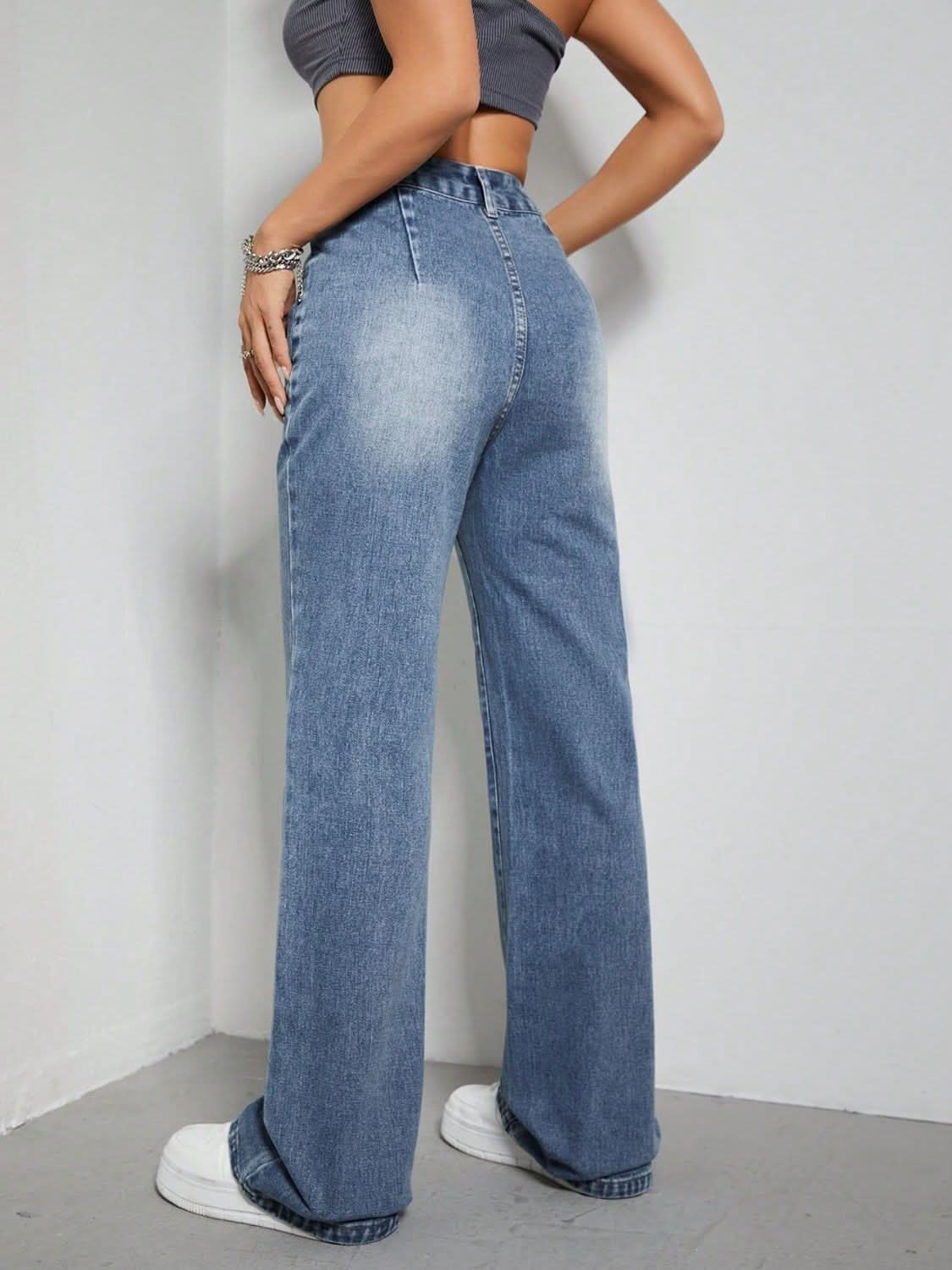 High Rise Wide Leg Jeans with Pockets