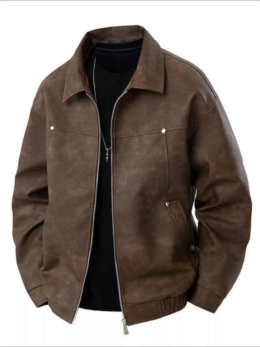 Men's Plus Size Zip Up Bomber Jacket Brown Polyester Spandex Blend Simply Love