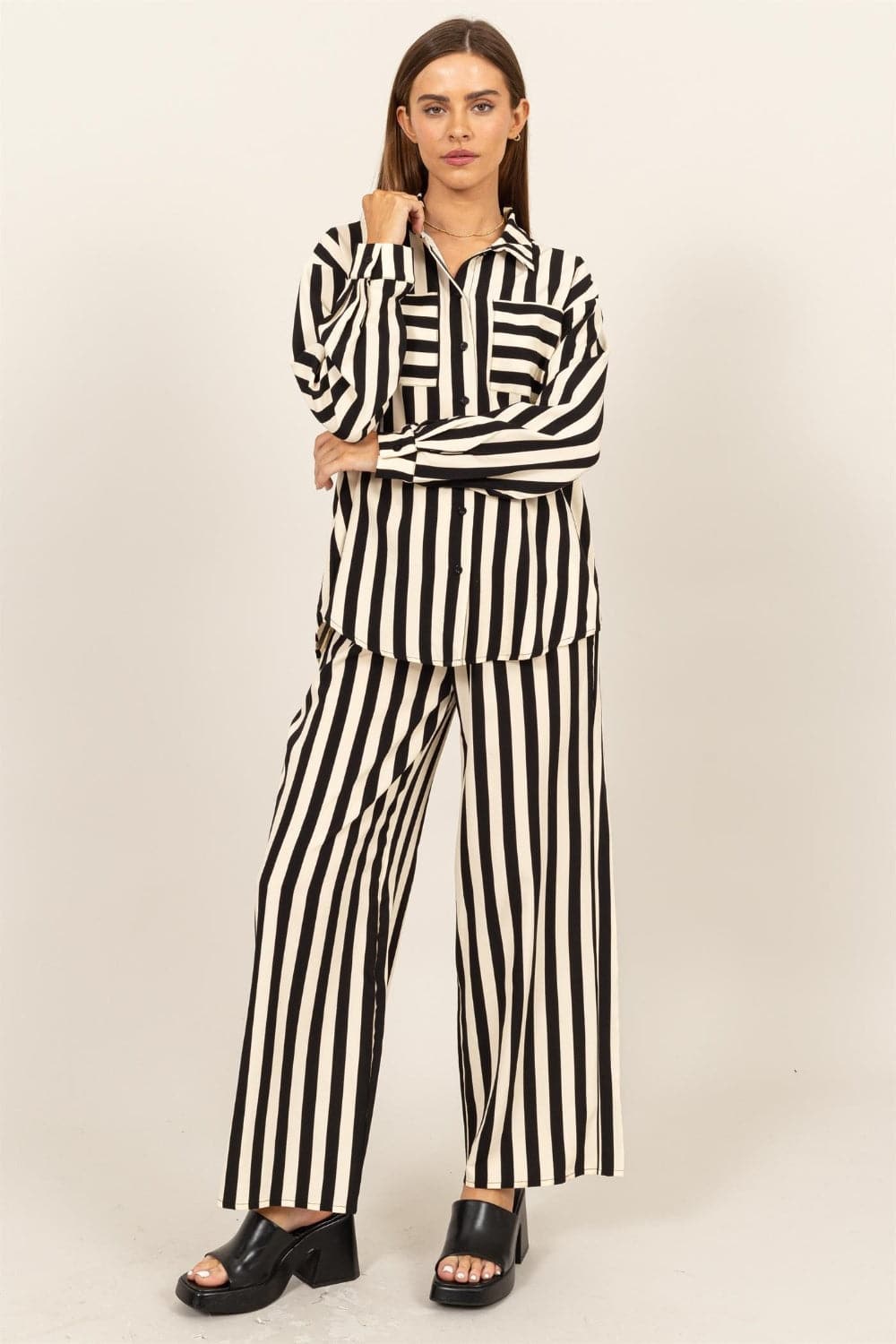 HYFVE Striped Button Up Shirt and Pants Set.