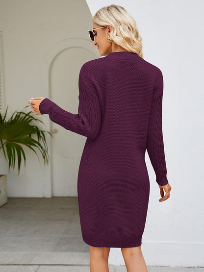 Cable-Knit V-Neck Mini Sweater Dress.