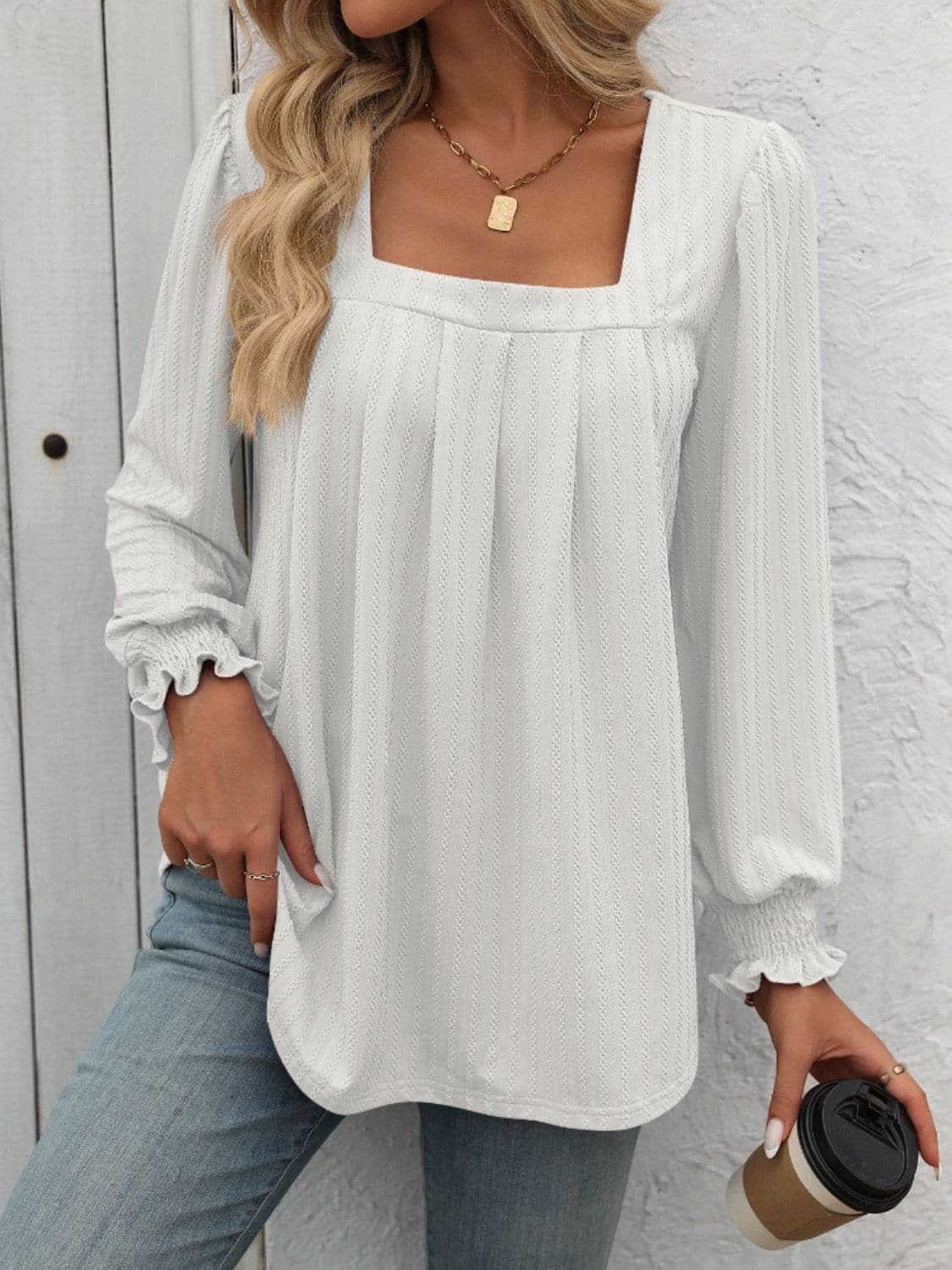 Square Neck Long Sleeve Top.