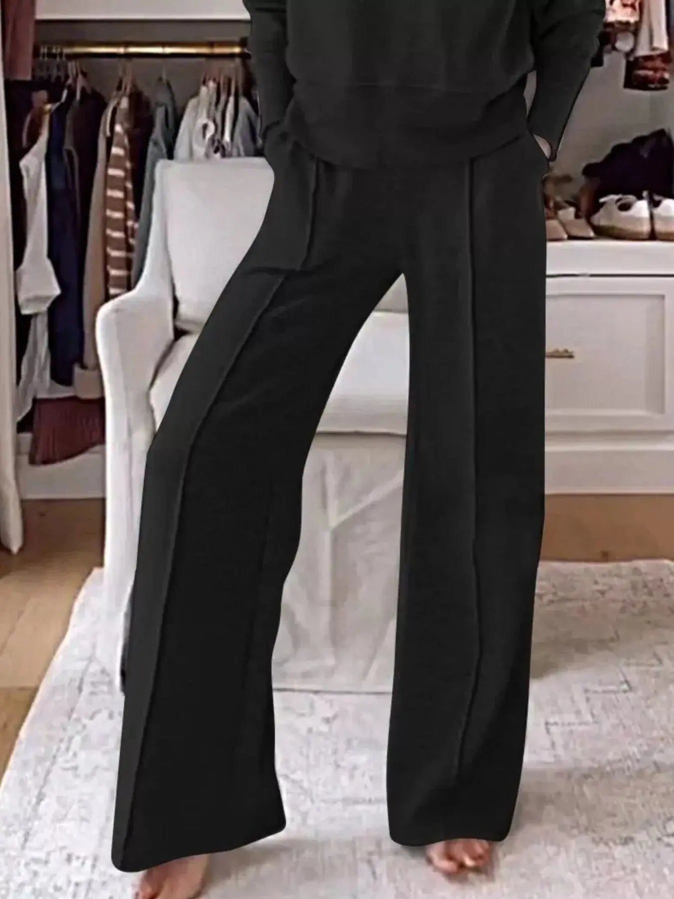 Full Size Cozy V-Neck Top and Pants Set Plus Size Simply Love