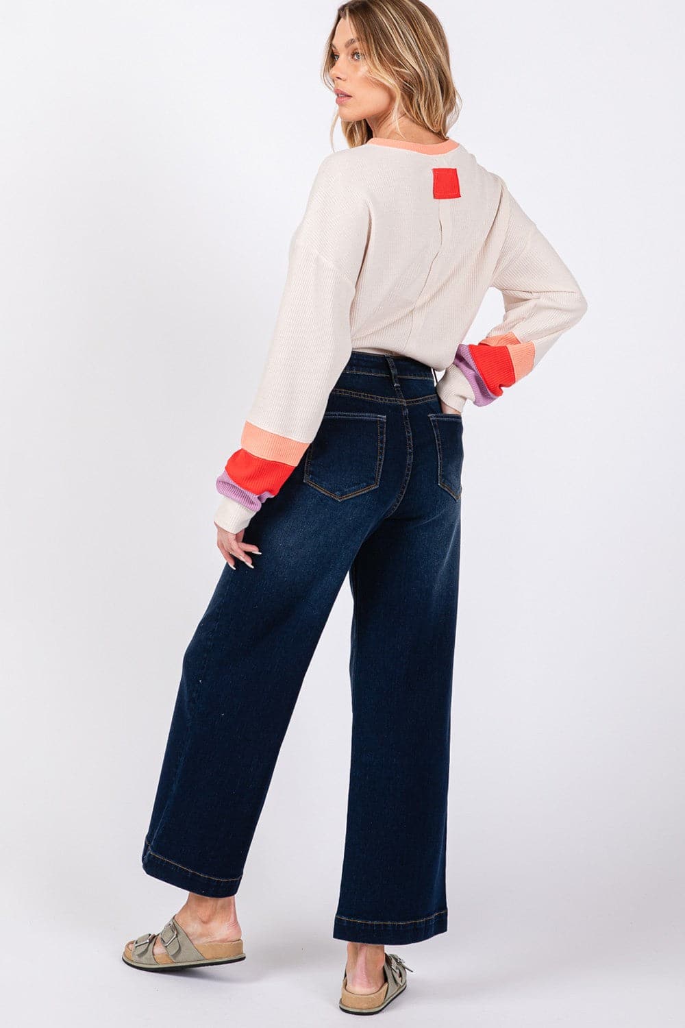 Stylish high rise wide leg denim jeans