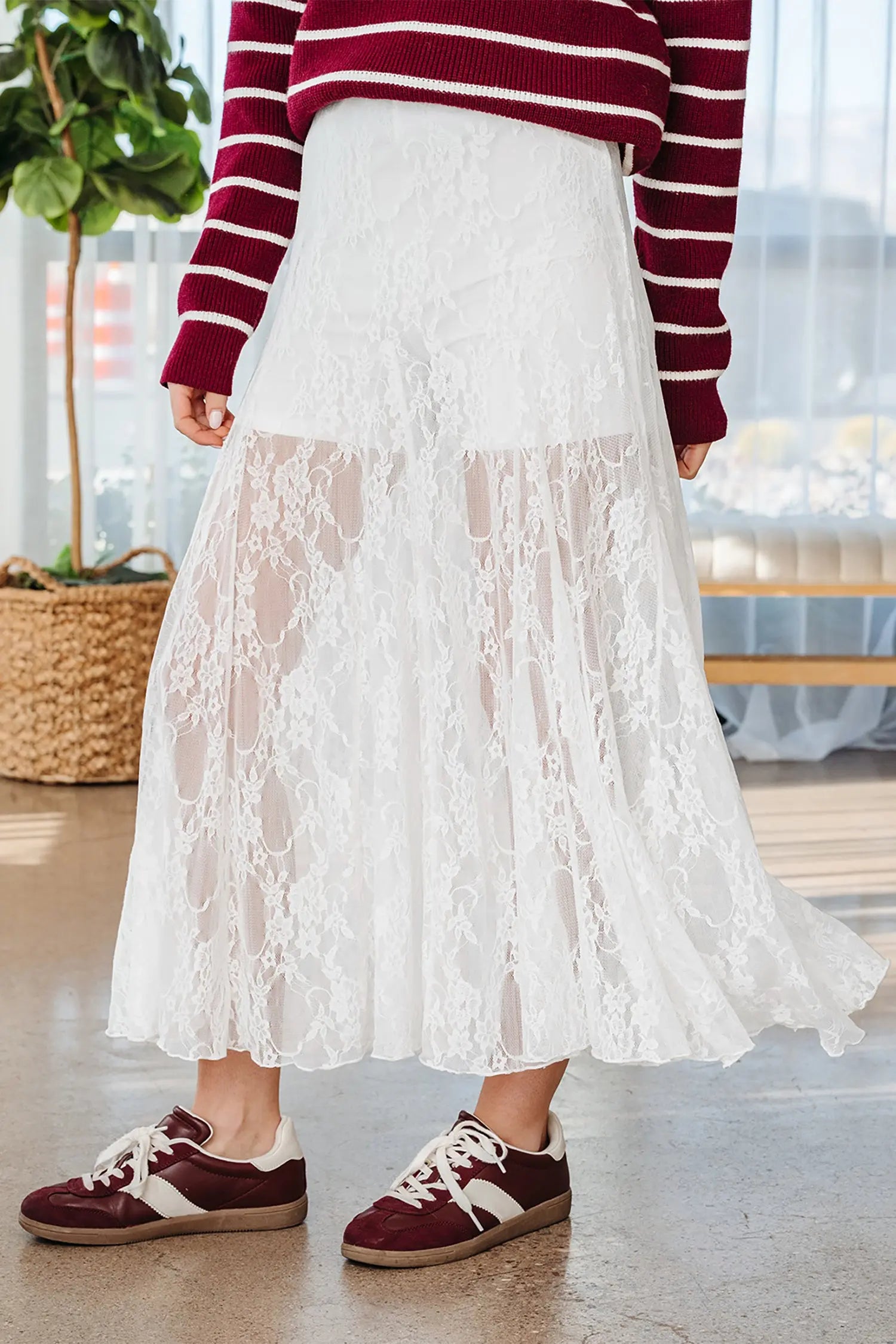 White Sheer Floral Lace Flowy Maxi Skirt For Women Dear-Lover Dropshipping