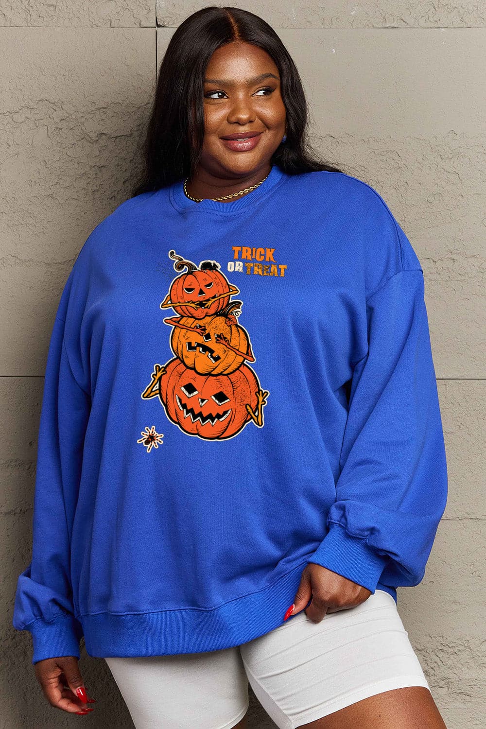 Simply Love Full Size TRICK OR TREAT Graphic Sweatshirt.