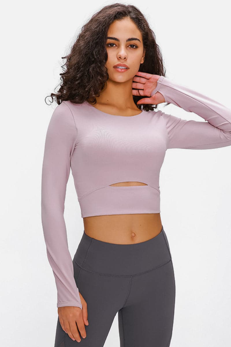 Long Sleeve Cropped Top With Sports Strap.