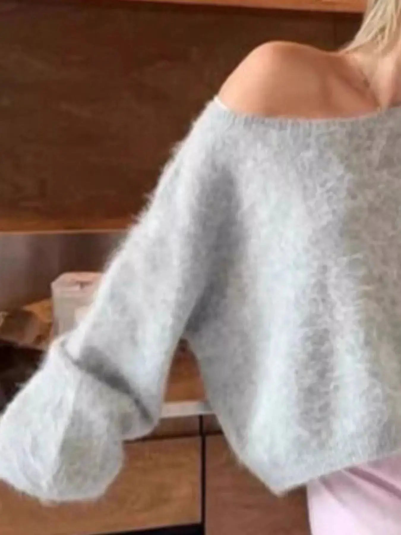 Fuzzy One Shoulder Oversized Pink Acrylic Knit Sweater Simply Love