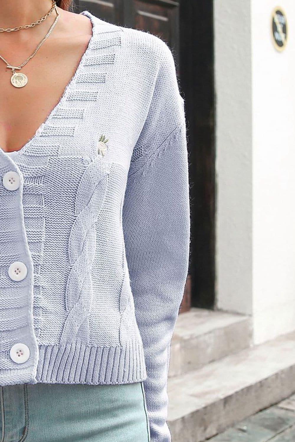 Cable-Knit Button Down Cardigan.