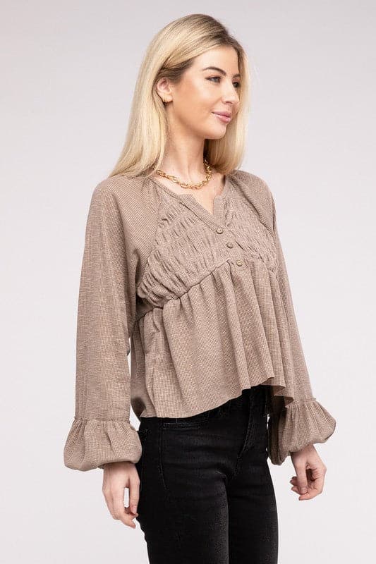 V Neck Frilled Peplum Top.